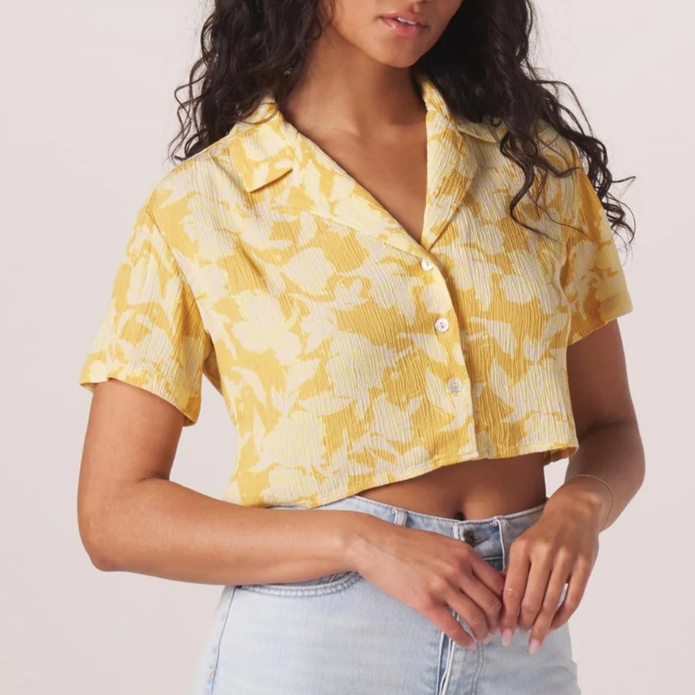 NWT The Normal Brand Ezra Crepe Cropped Shirt